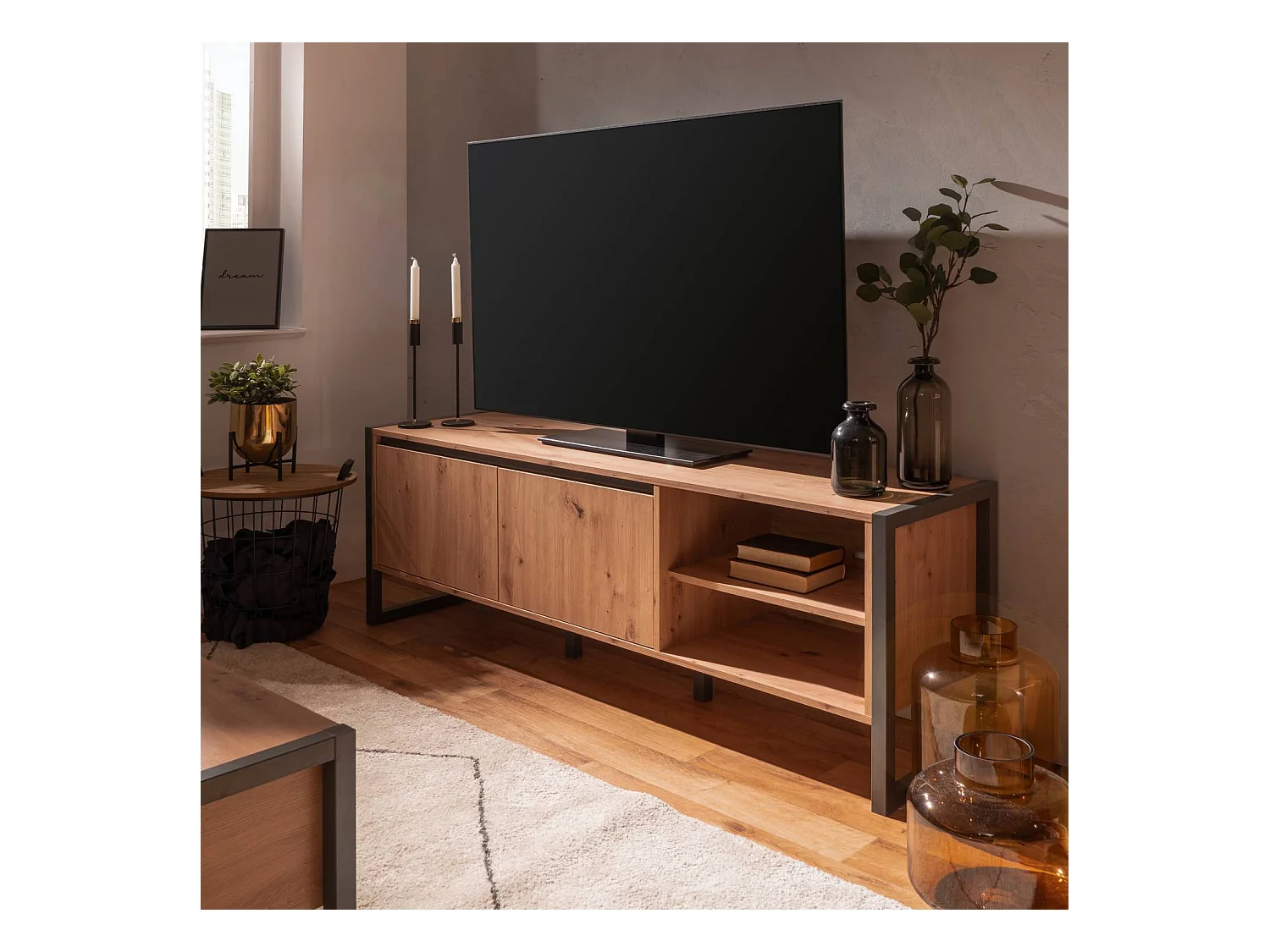 Meuble TV 160x55x40 cm naturel anthracite