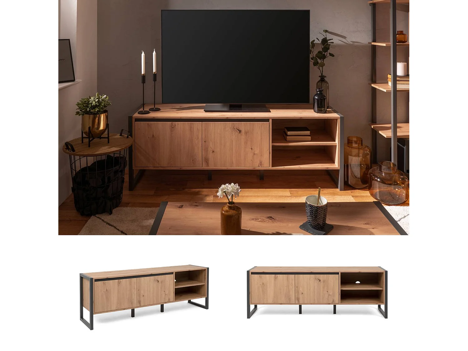 Szafka RTV 160x55x40 cm naturalny antracyt