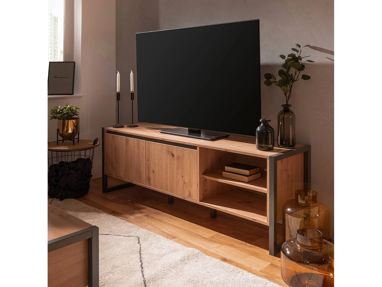 Szafka RTV 160x55x40 cm naturalny antracyt