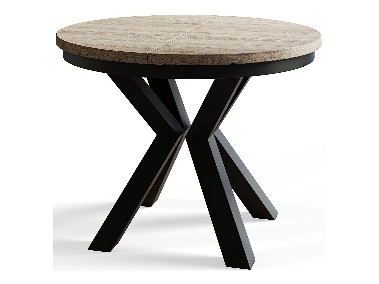 Table de salle à manger ronde LOFT, table à rallonges Diamètre : 100 cm/180 cm, couleur de la table basse : beige, avec pieds métalliques de couleur blanche