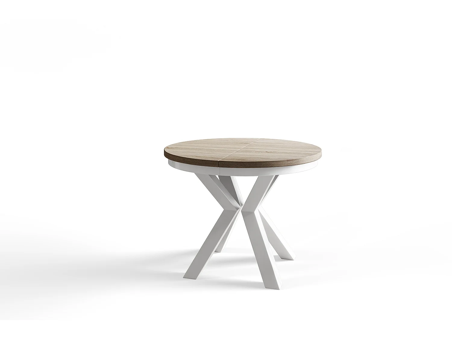 Table de salle à manger ronde LOFT, table à rallonges Diamètre : 100 cm/180 cm, couleur de la table basse : beige, avec pieds métalliques de couleur blanche