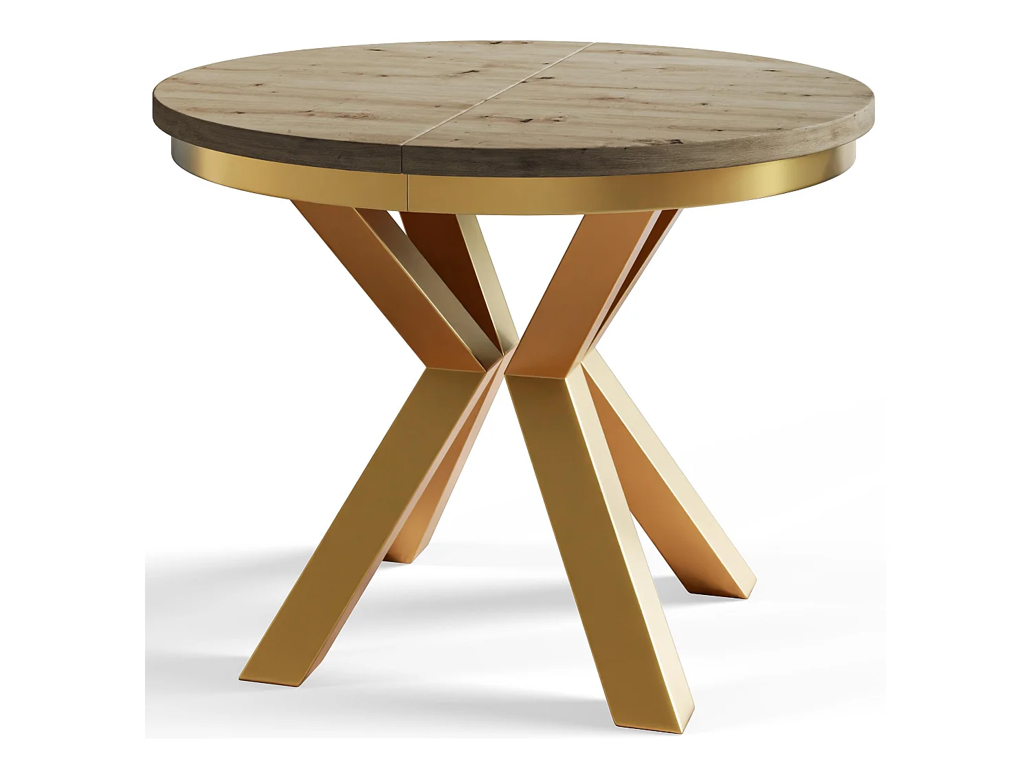 Table de salle à manger ronde LOFT, table à rallonges Diamètre : 120 cm/200 cm, couleur de la table basse : brun mat, avec pieds métalliques couleur or