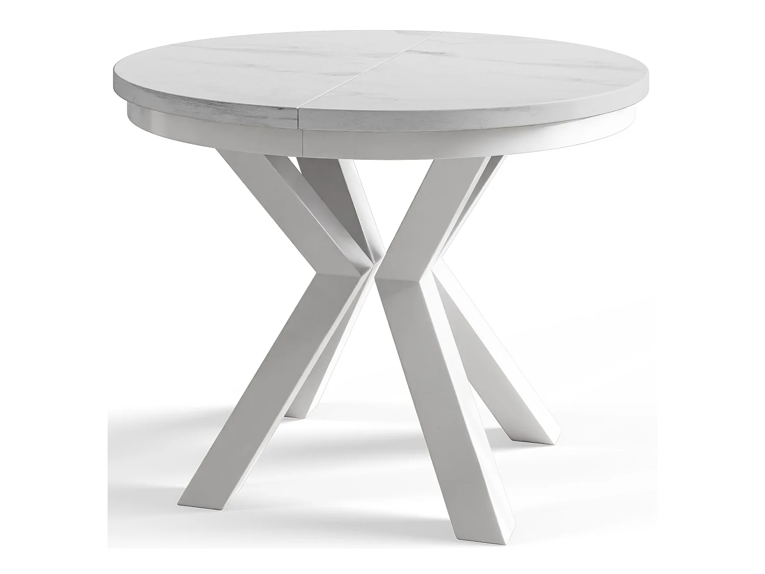 Table de salle à manger ronde LOFT, table à rallonges Diamètre : 120 cm/200 cm, couleur de la table basse : gris clair, avec pieds métalliques blancs