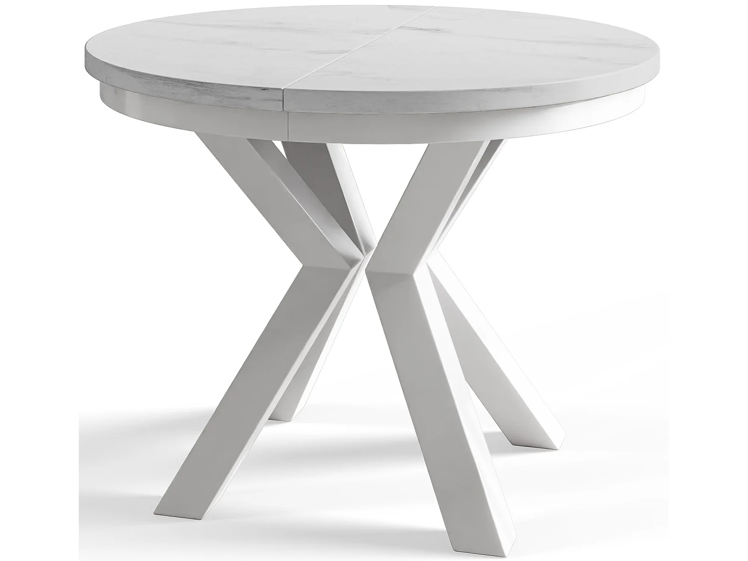 Table de salle à manger ronde LOFT, table à rallonges Diamètre : 120 cm/200 cm, couleur de la table basse : gris clair, avec pieds métalliques blancs