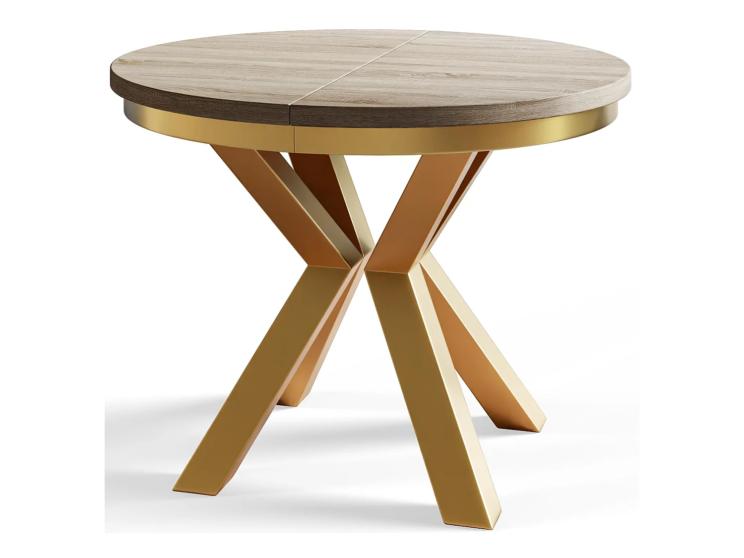 Table de salle à manger ronde LOFT, table à rallonges Diamètre : 100 cm/180 cm, couleur de la table basse : beige, avec pieds métalliques couleur or