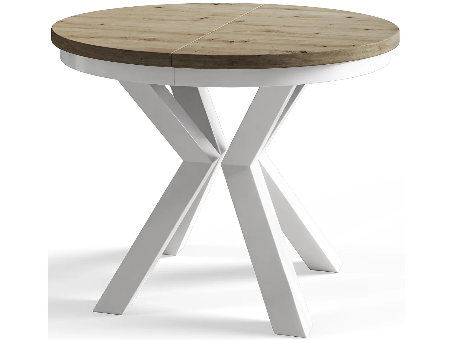 Table de salle à manger ronde LOFT, table à rallonges Diamètre : 100 cm/180 cm, couleur de la table basse : brun mat, avec pieds métalliques blancs