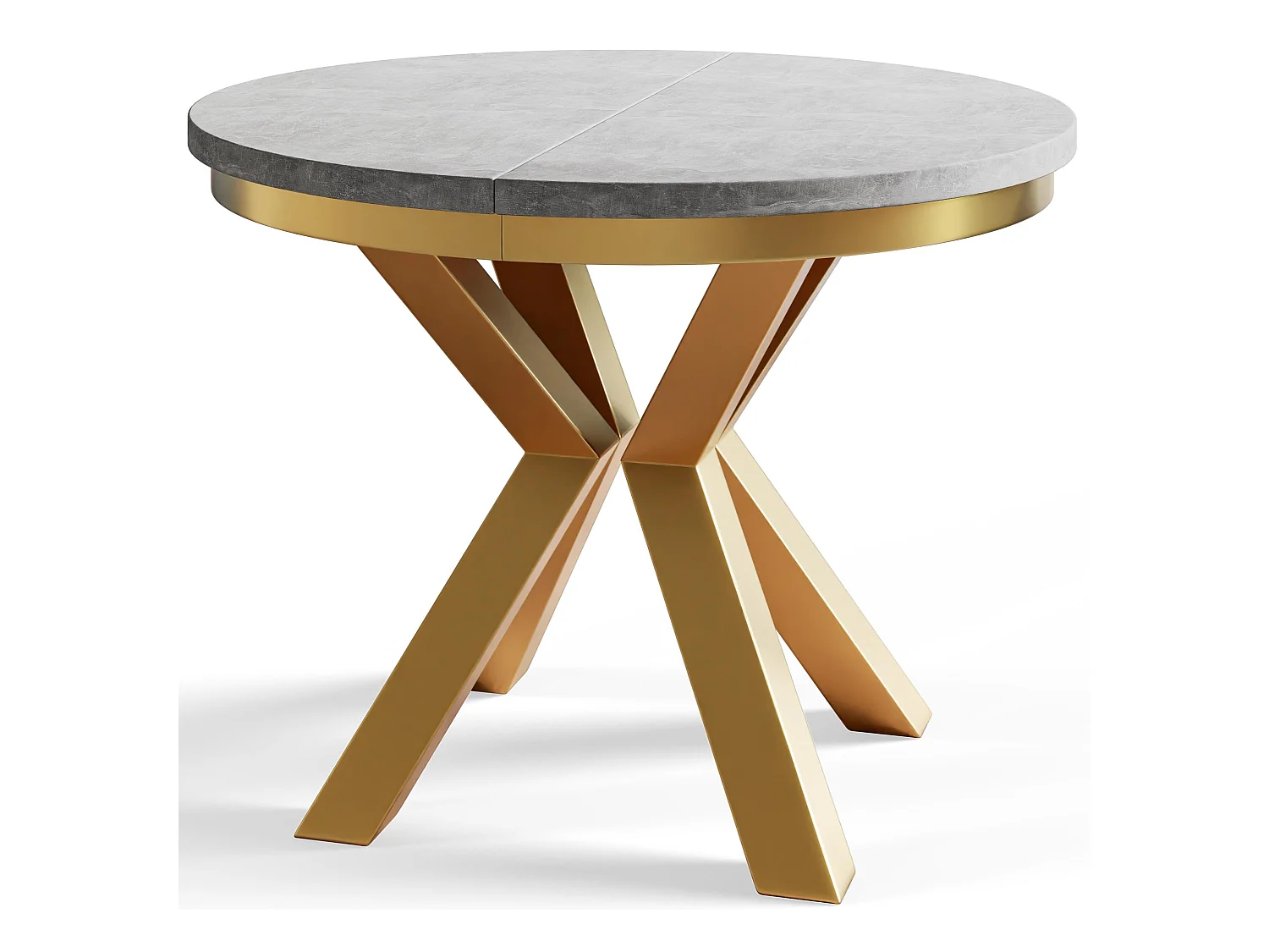 Table de salle à manger ronde LOFT, table à rallonges Diamètre : 120 cm/200 cm, table de salon Couleur : gris, avec pieds métalliques couleur or