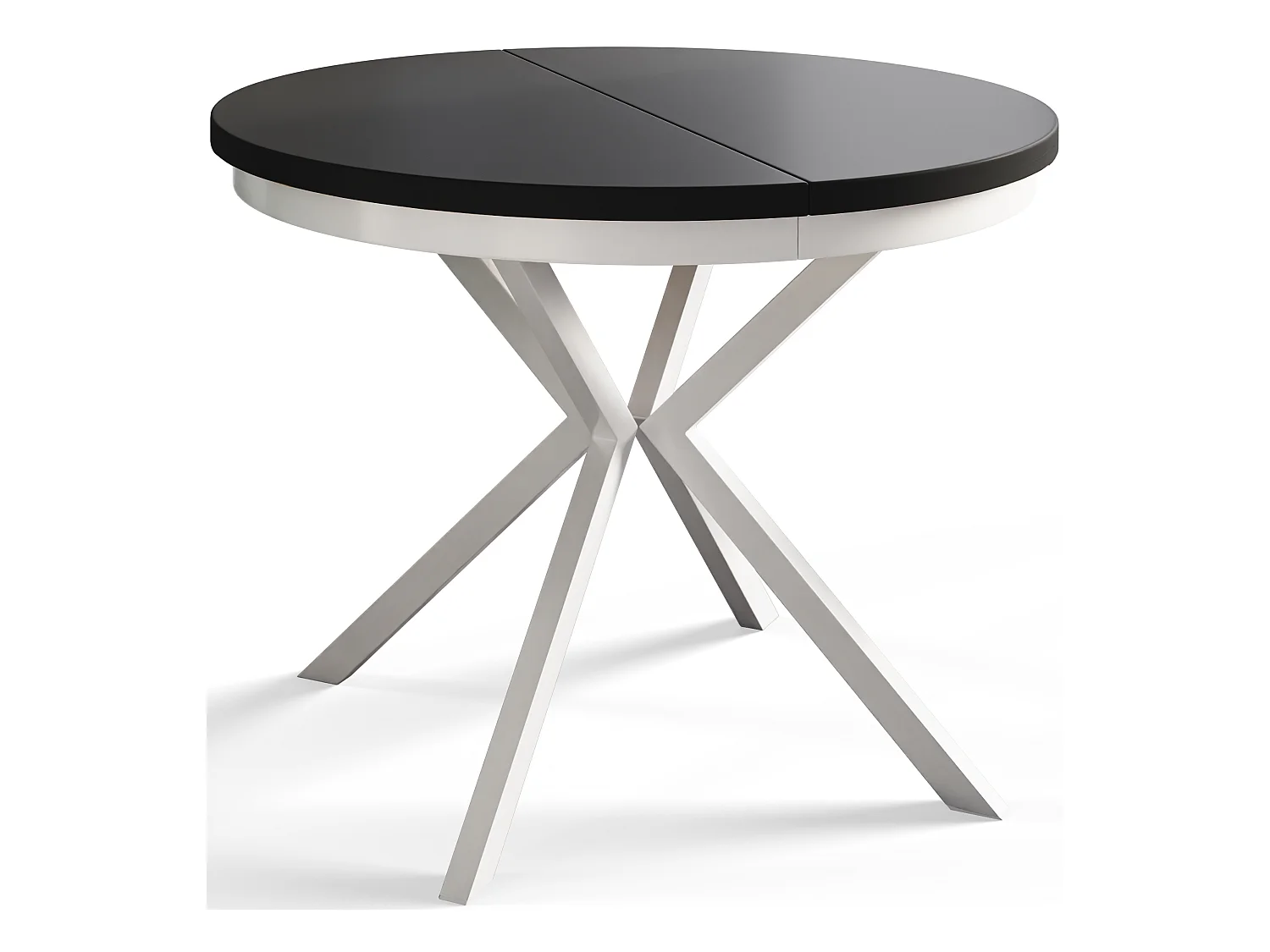 Table de salle à manger ronde BERGO, table à rallonges Diamètre : 120 cm/200 cm, couleur de la table basse : noir, avec pieds métalliques de couleur blanche