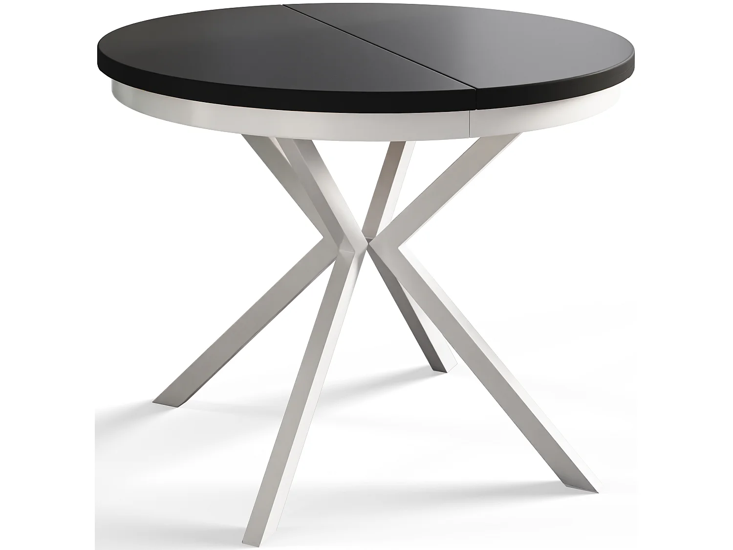 Table de salle à manger ronde BERGO, table à rallonges Diamètre : 120 cm/200 cm, couleur de la table basse : noir, avec pieds métalliques de couleur blanche