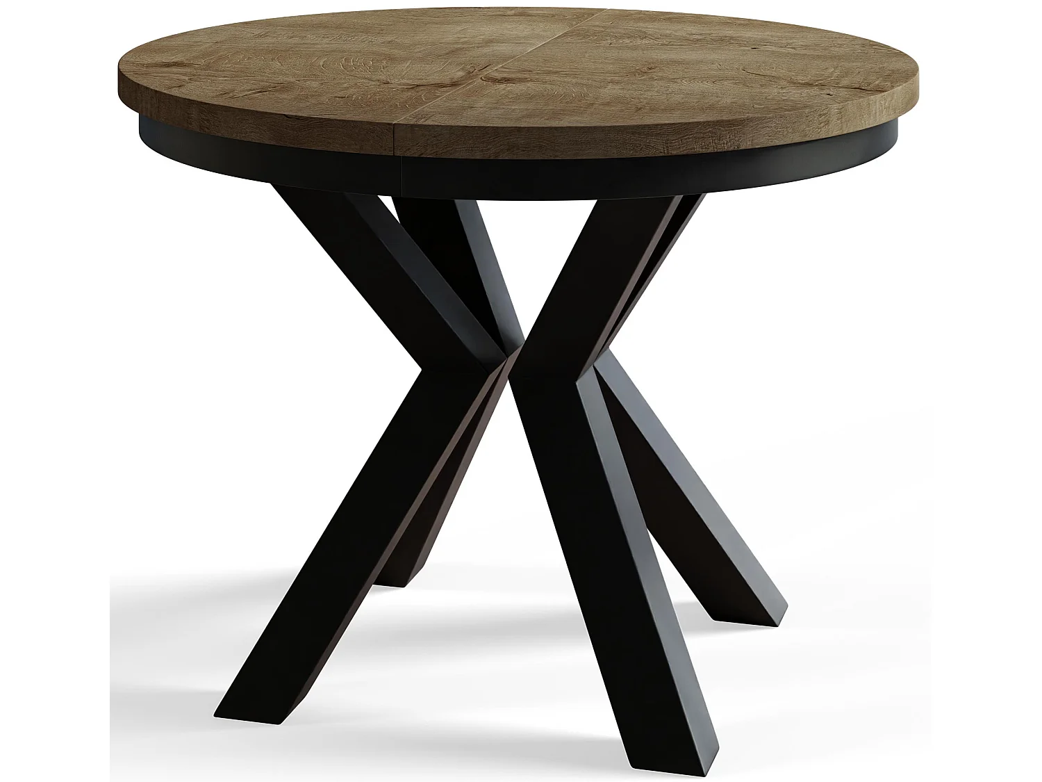 Table de salle à manger ronde LOFT, table à rallonges Diamètre : 120 cm/200 cm, couleur de la table basse : brun foncé, avec pieds métalliques de couleur noire