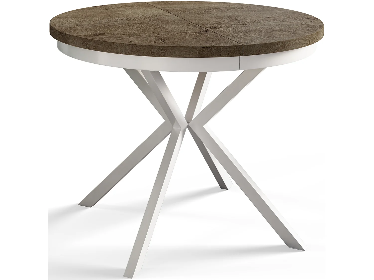 Table de salle à manger ronde BERGO, table à rallonges Diamètre : 120 cm/200 cm, couleur de la table basse : gris, avec pieds métalliques de couleur blanche