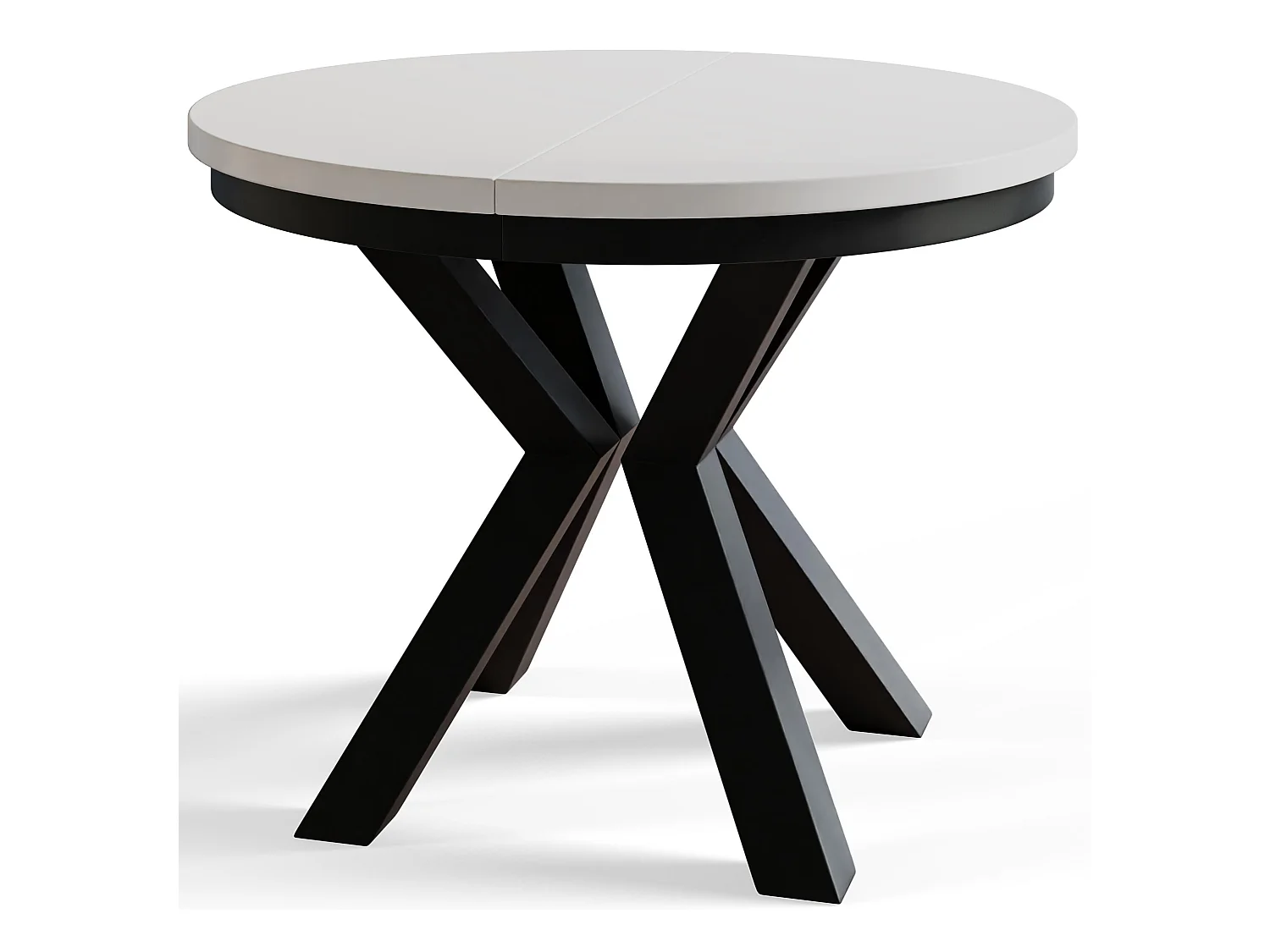 Table de salle à manger ronde LOFT, table à rallonges Diamètre : 100 cm/180 cm, couleur de la table basse : blanc, avec pieds métalliques de couleur noire