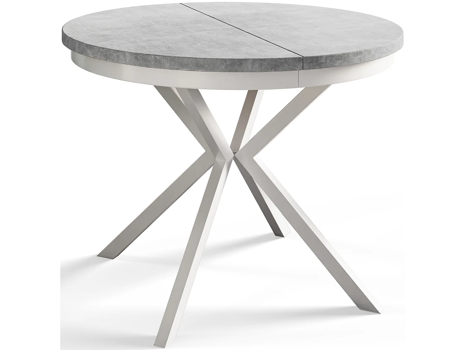 Table de salle à manger ronde BERGO, table à rallonges Diamètre : 90 cm/170 cm, couleur de la table basse : gris clair, avec pieds métalliques de couleur blanche