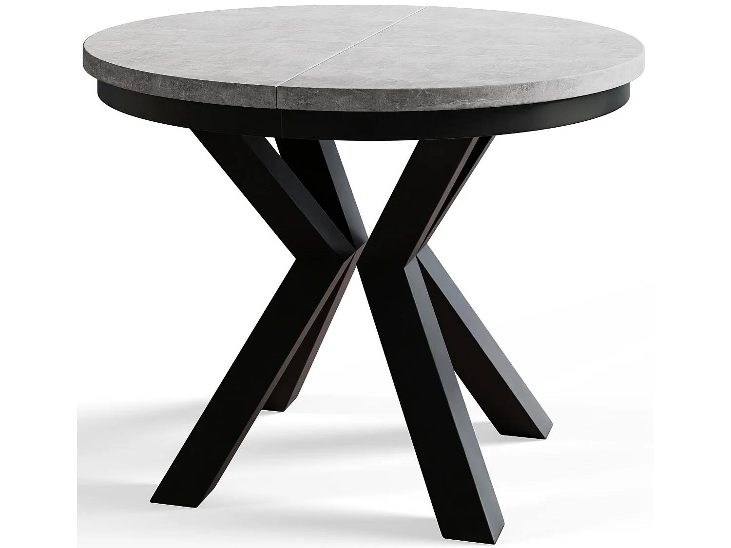 Table de salle à manger ronde LOFT, table à rallonges Diamètre : 100 cm/180 cm, couleur de la table basse : gris, avec pieds métalliques de couleur noire