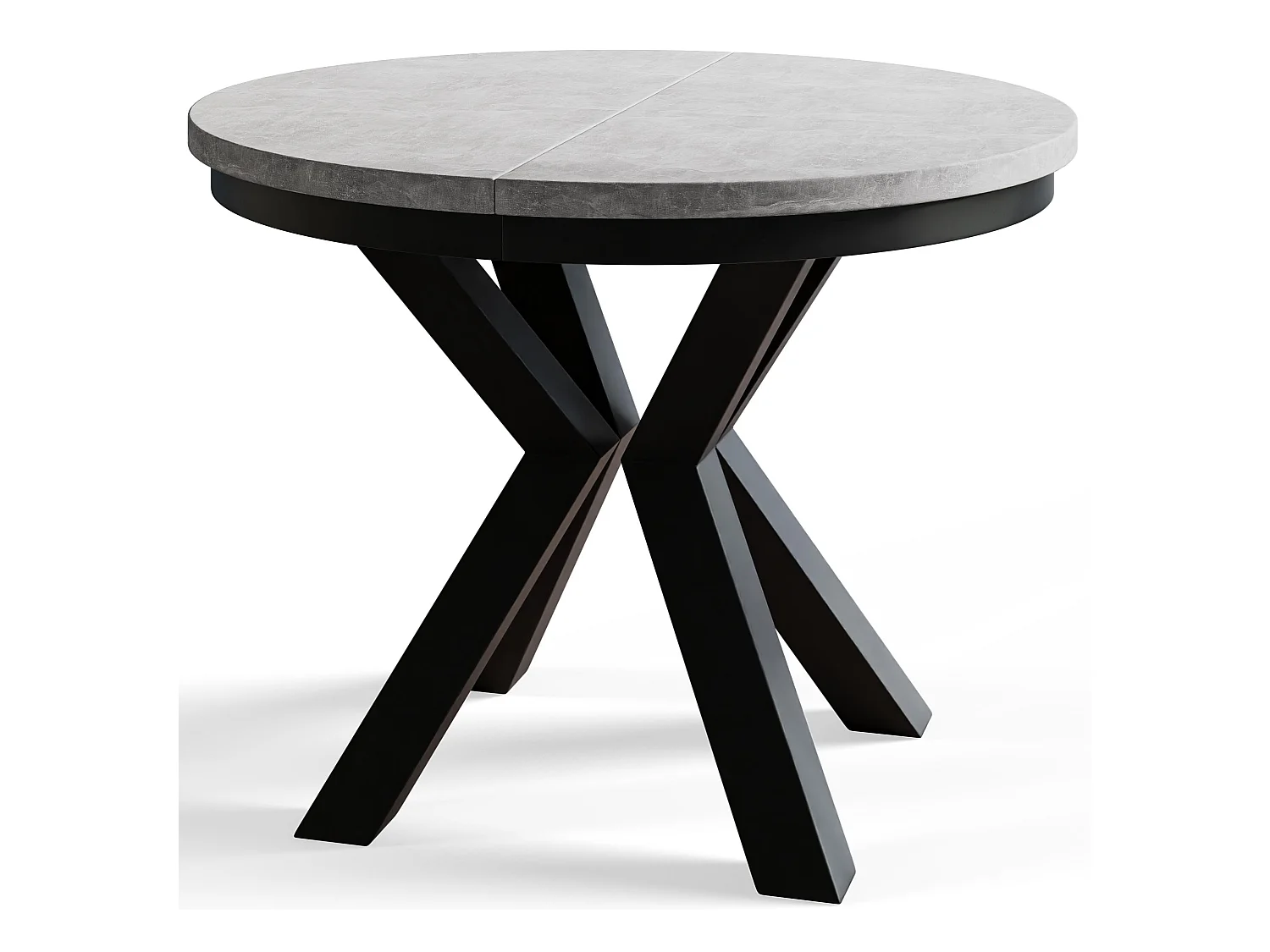 Table de salle à manger ronde LOFT, table à rallonges Diamètre : 120 cm/200 cm, table de salon Couleur : gris, avec pieds métalliques de couleur noire