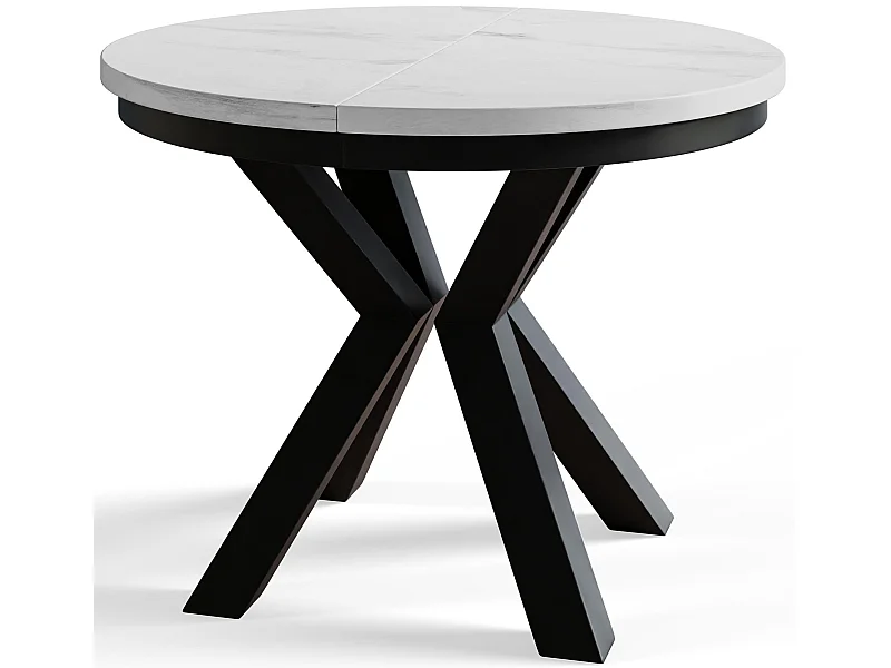 Table de salle à manger ronde LOFT, table à rallonges Diamètre : 100 cm/180 cm, table de salon Couleur : gris clair, avec pieds métalliques de couleur noire