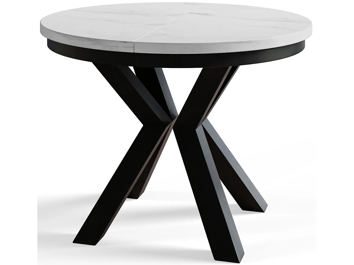 Table de salle à manger ronde LOFT, table à rallonges Diamètre : 100 cm/180 cm, table de salon Couleur : gris clair, avec pieds métalliques de couleur noire
