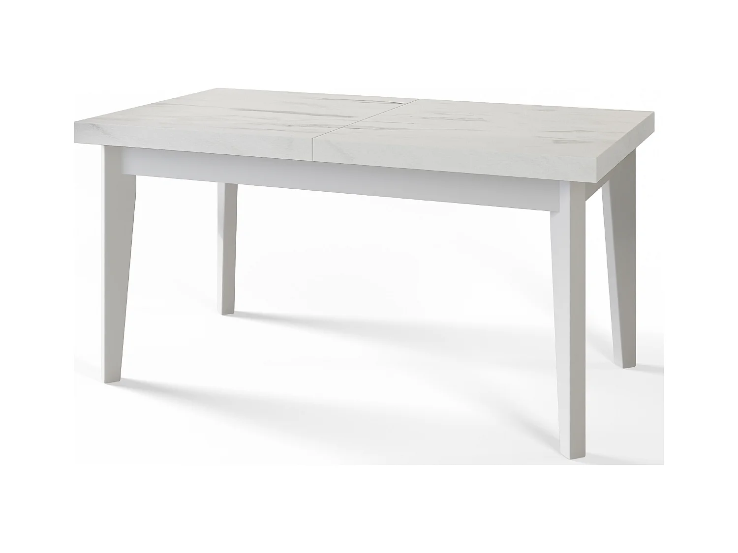Table de salle à manger rectangulaire SKANDI, table à rallonges, dimensions: 200-300X100X78 cm, couleur: MARBRE, avec pieds en bois de couleur blanche
