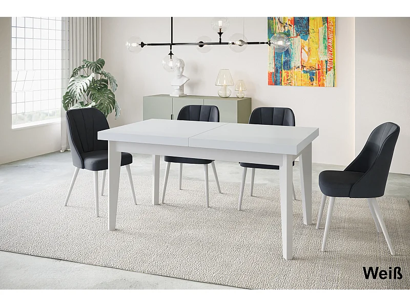 Table de salle à manger rectangulaire SKANDI, table à rallonges, dimensions: 140-180X80X78 cm, couleur: blanc, avec pieds en bois de couleur blanc