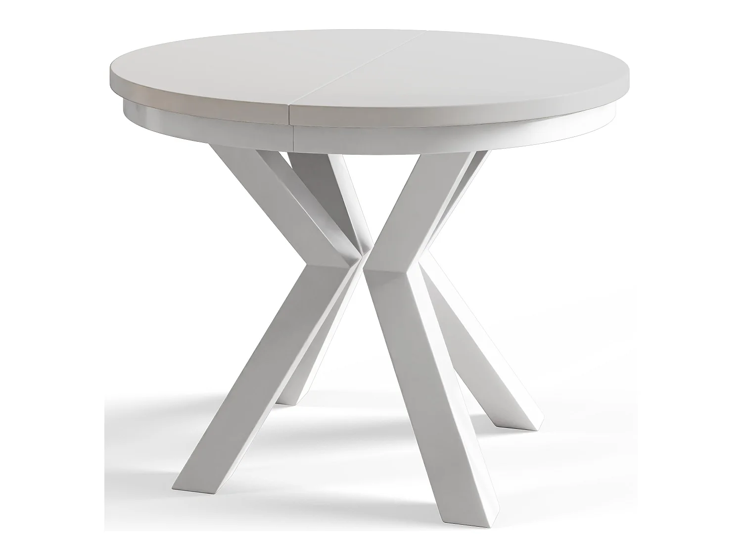 Table de salle à manger ronde LOFT, table à rallonges Diamètre : 120 cm/200 cm, couleur de la table basse : blanc, avec pieds métalliques de couleur blanche