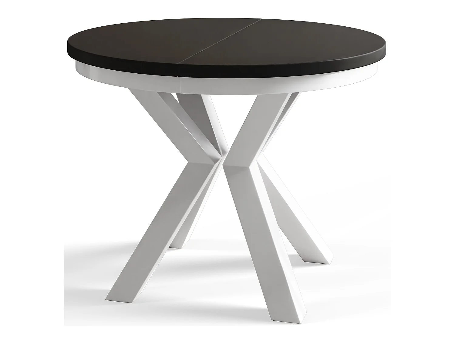 Table de salle à manger ronde LOFT, table à rallonges Diamètre : 100 cm/180 cm, couleur de la table basse : noir, avec pieds métalliques blancs