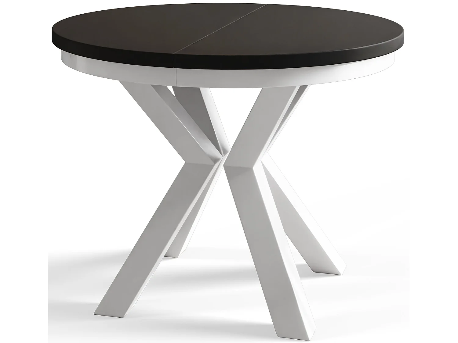 Table de salle à manger ronde LOFT, table à rallonges Diamètre : 100 cm/180 cm, couleur de la table basse : noir, avec pieds métalliques blancs