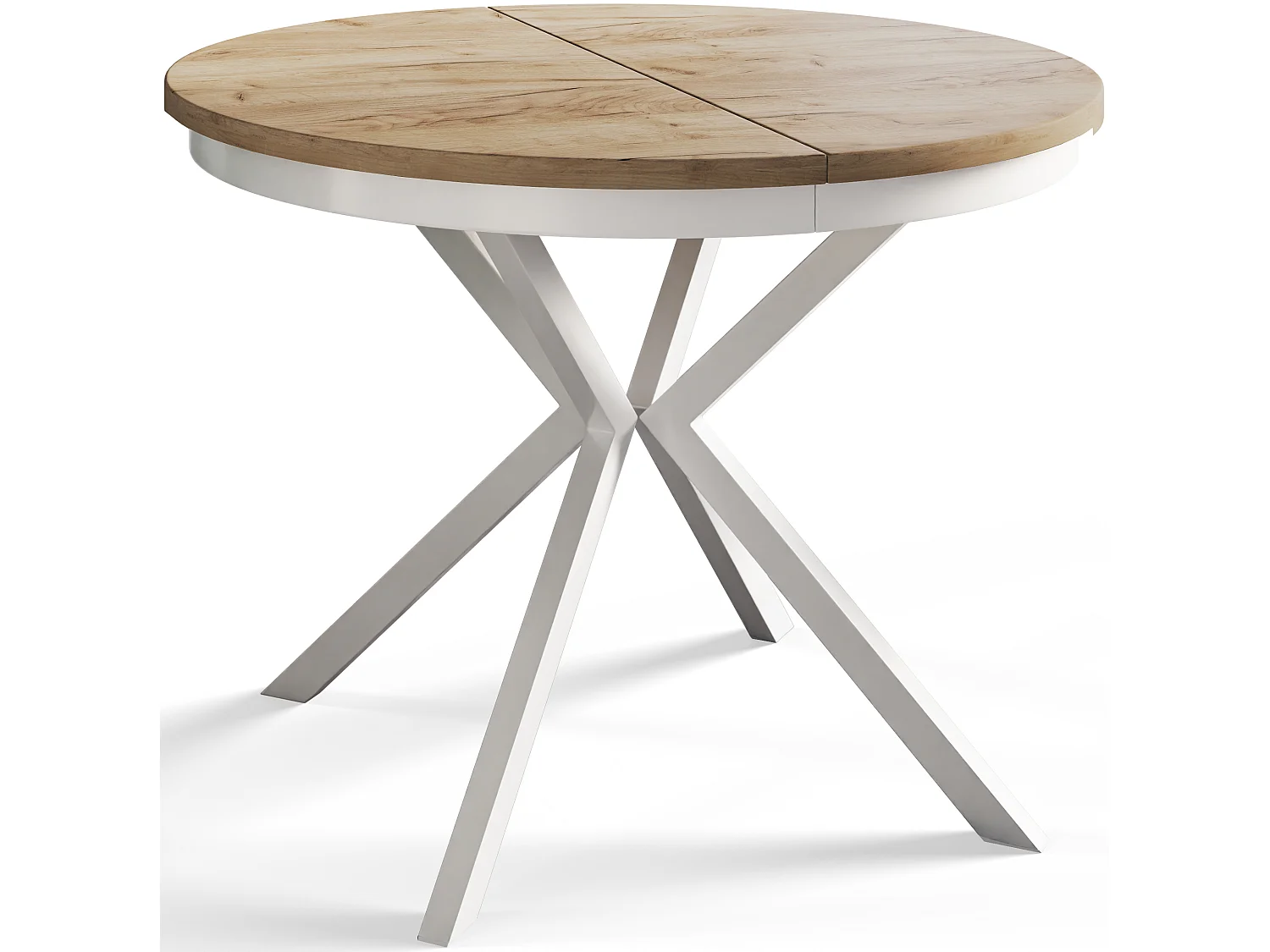 Table de salle à manger ronde BERGO, table à rallonges Diamètre : 90 cm/170 cm, couleur de la table basse : marron, avec pieds métalliques de couleur blanche