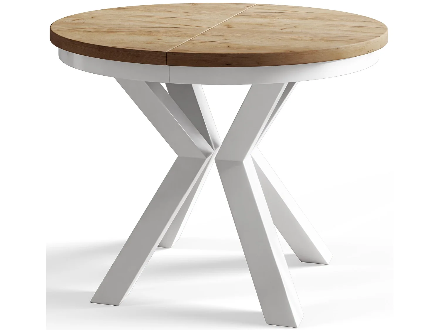 Table de salle à manger ronde LOFT, table à rallonges Diamètre : 120 cm/200 cm, couleur de la table basse : marron, avec pieds métalliques de couleur blanche