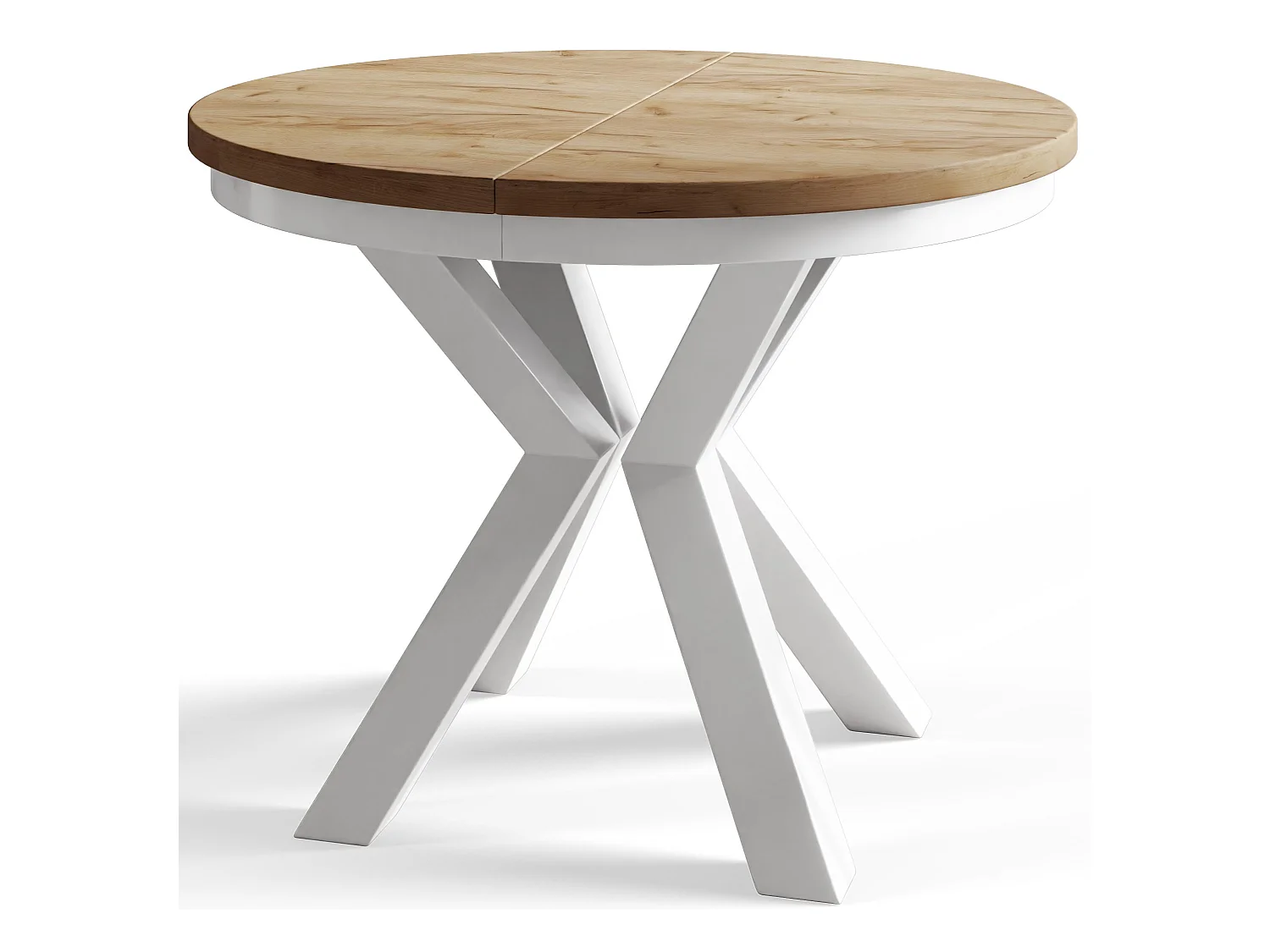 Table de salle à manger ronde LOFT, table à rallonges Diamètre : 120 cm/200 cm, couleur de la table basse : marron, avec pieds métalliques de couleur blanche