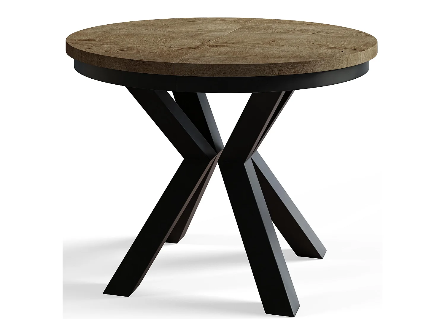 Table de salle à manger ronde LOFT, table à rallonges Diamètre : 100 cm/180 cm, couleur de la table basse : brun foncé, avec pieds métalliques de couleur noire