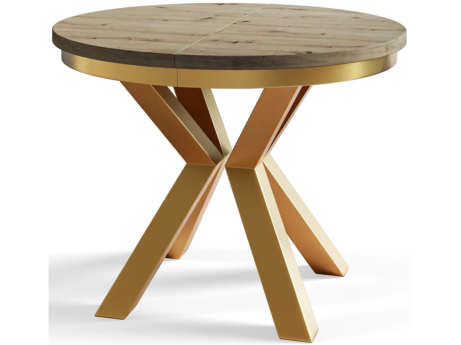Table de salle à manger ronde LOFT, table à rallonges Diamètre : 100 cm/180 cm, couleur de la table basse : brun mat, avec pieds métalliques couleur or