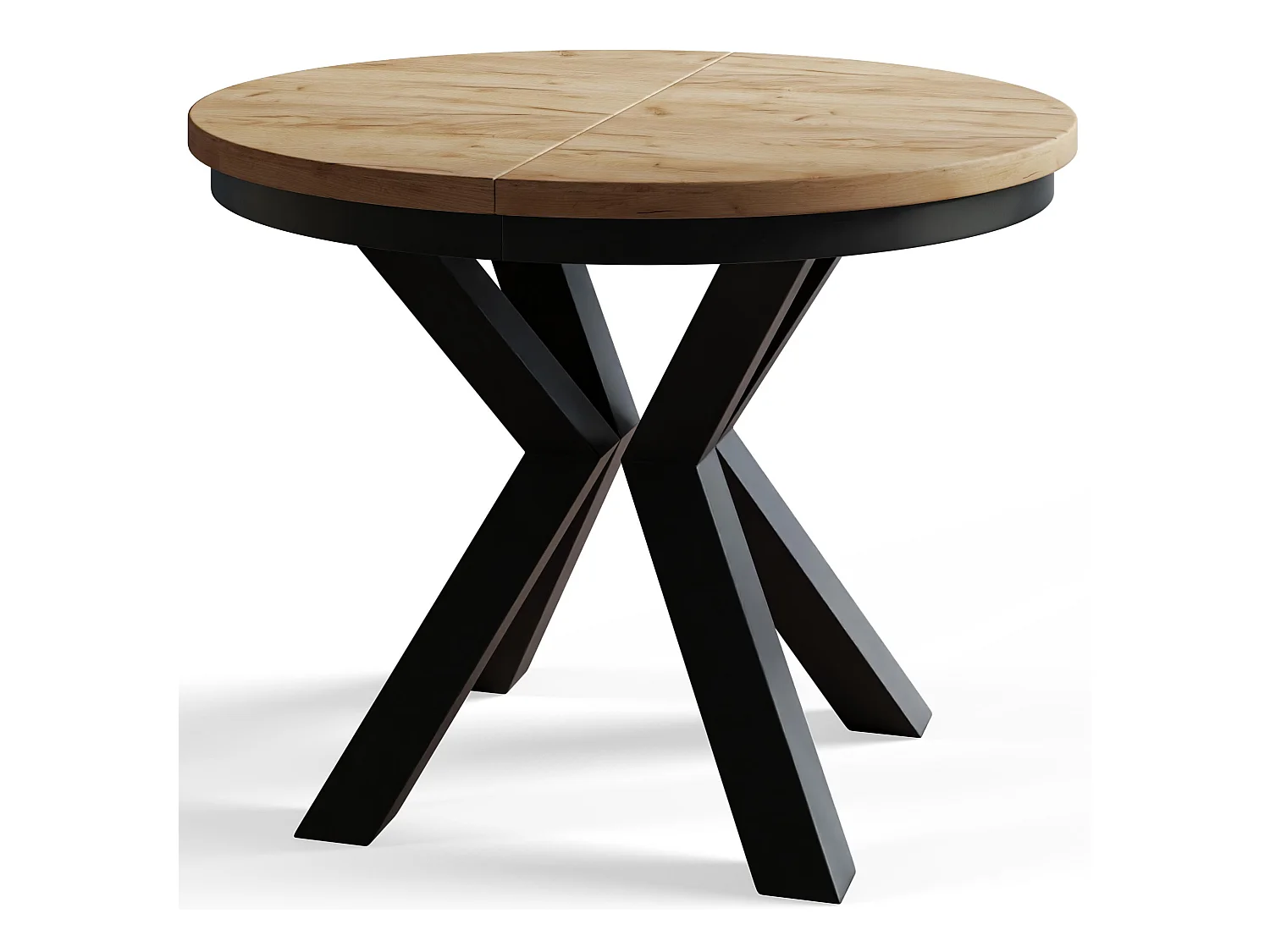 Table à manger ronde LOFT, table à rallonges Diamètre : 100 cm/180 cm, couleur de la table basse : marron, avec pieds métalliques de couleur noire