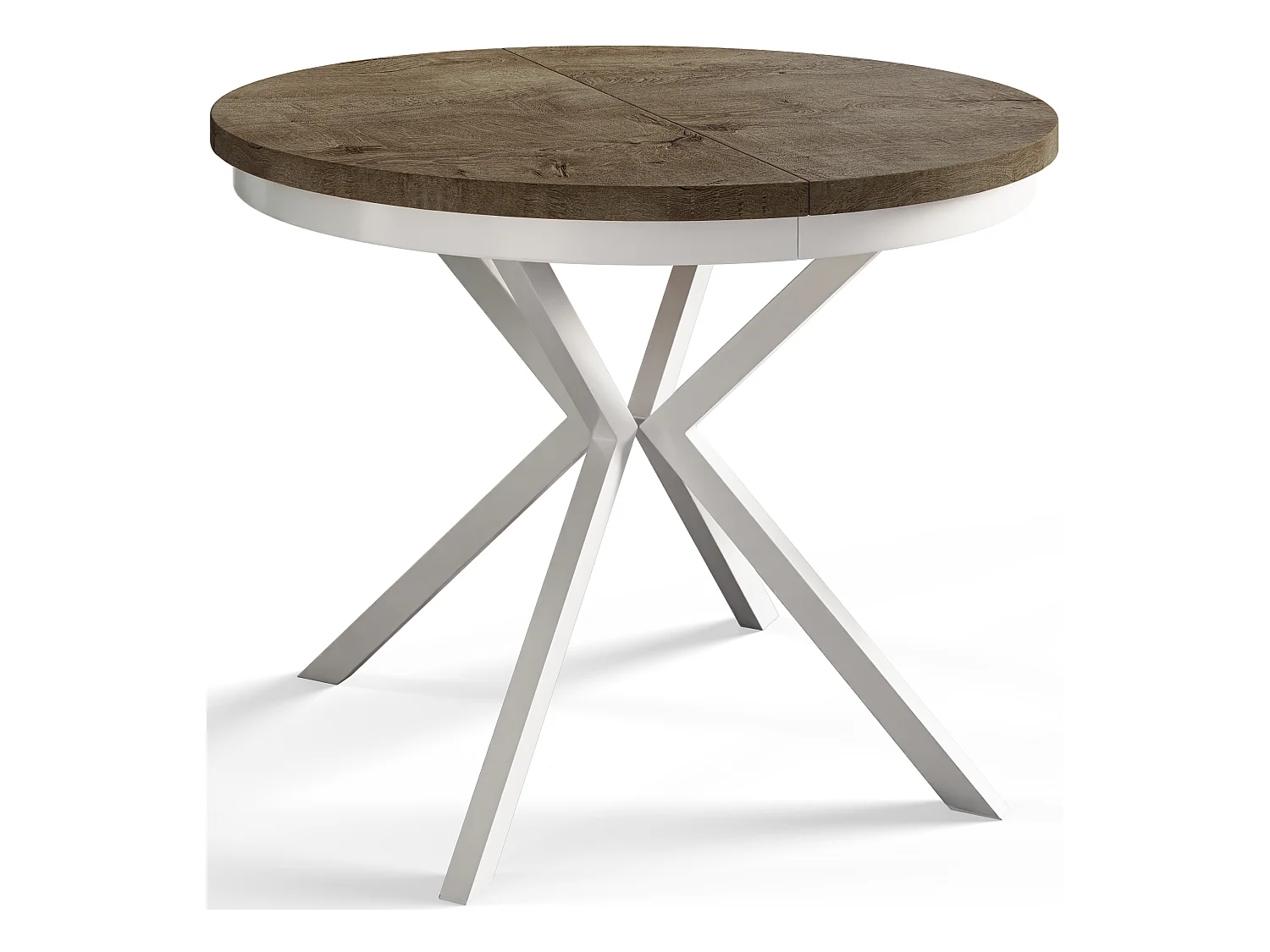 Table de salle à manger ronde BERGO, table à rallonges Diamètre : 90 cm/170 cm, couleur de la table basse : gris, avec pieds métalliques de couleur blanche