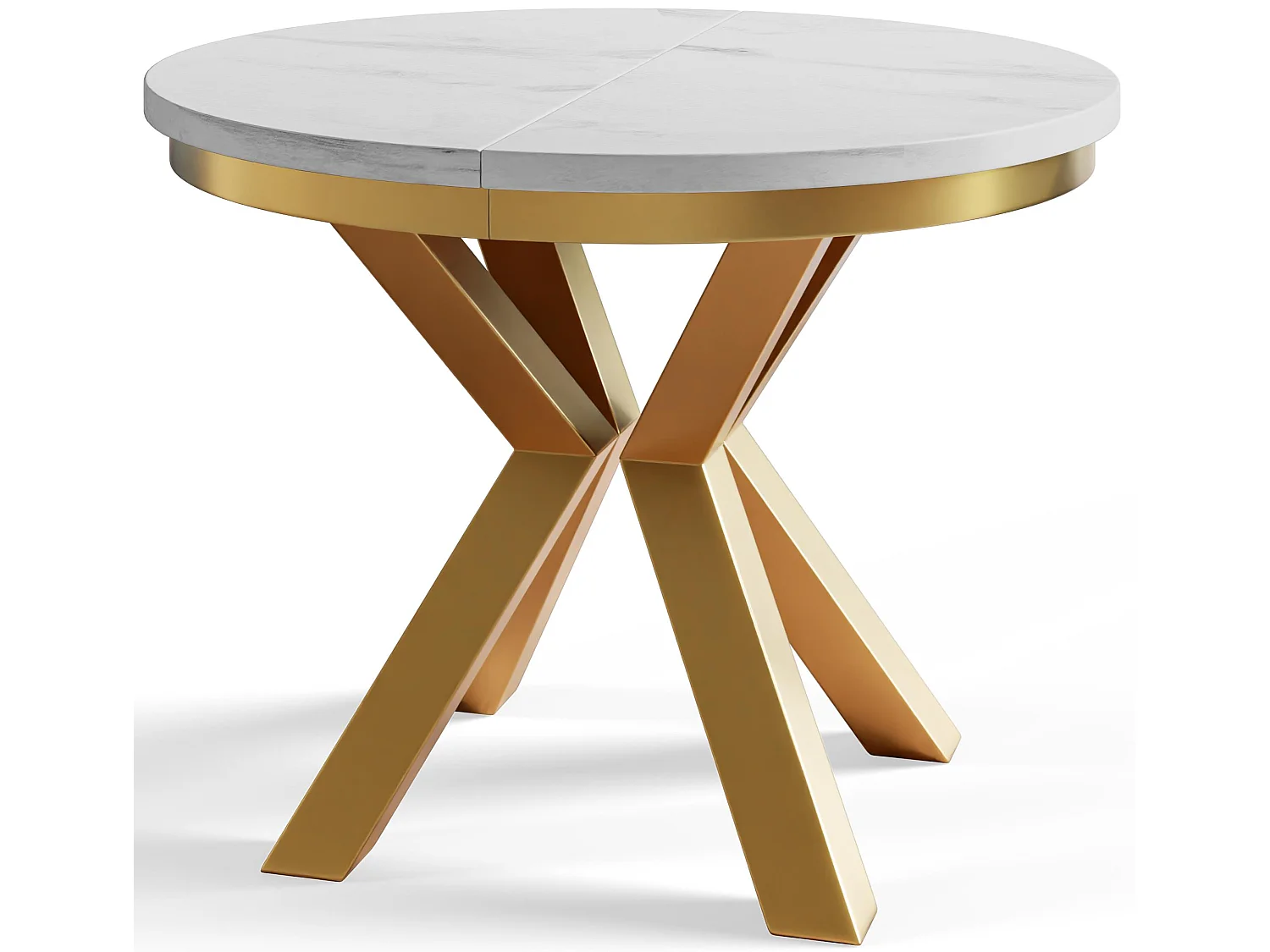 Table de salle à manger ronde LOFT, table à rallonges Diamètre : 100 cm/180 cm, table de salon Couleur : gris clair, avec pieds métalliques couleur or