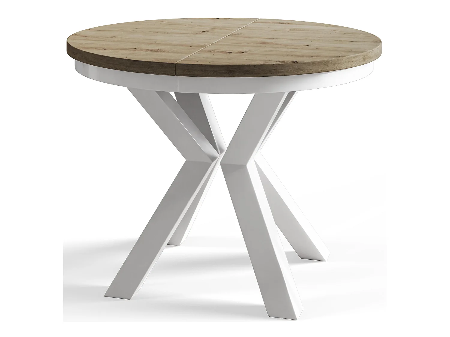 Table de salle à manger ronde LOFT, table à rallonges Diamètre : 120 cm/200 cm, couleur de la table basse : brun mat, avec pieds métalliques blancs