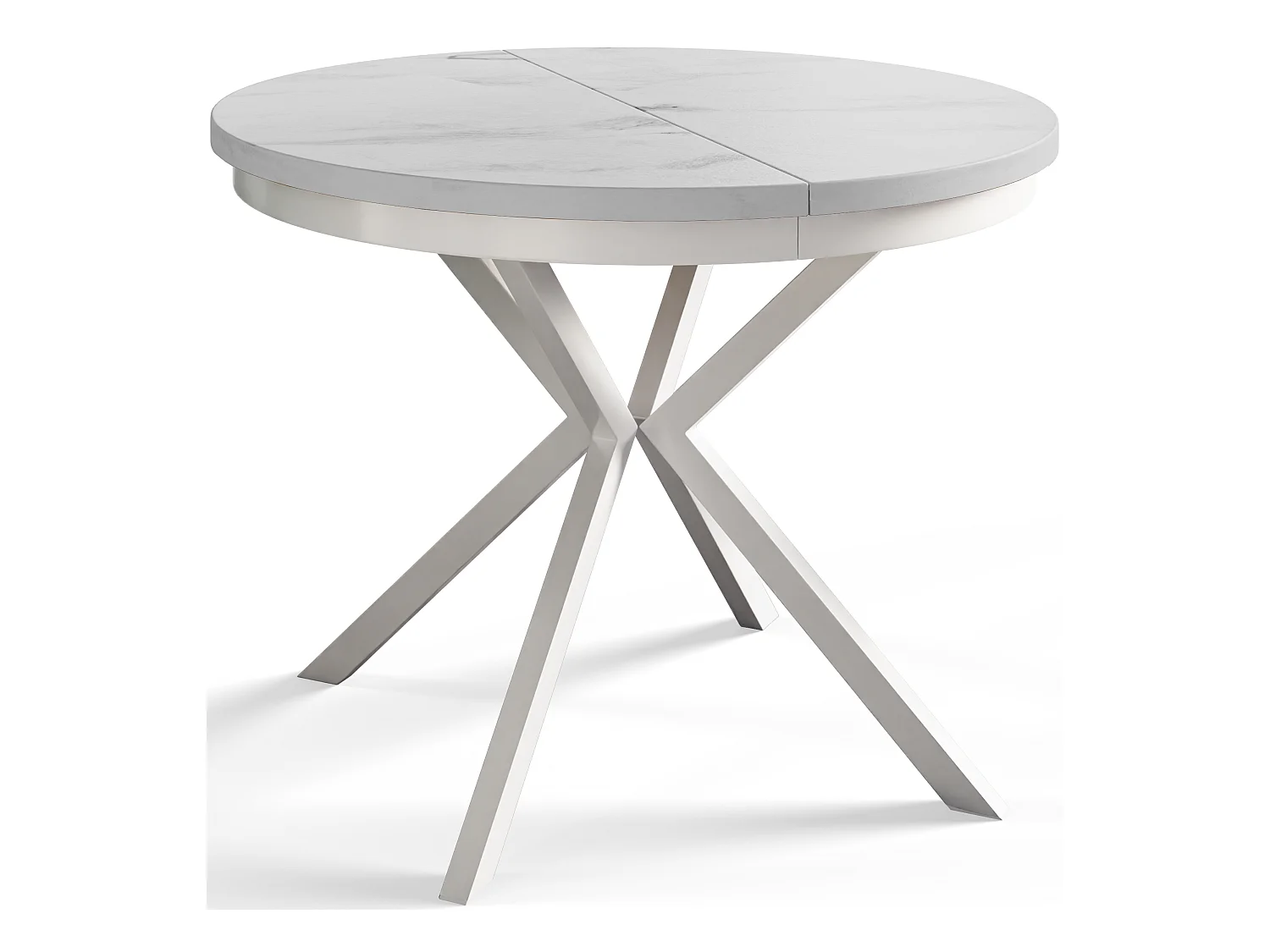 Table de salle à manger ronde BERGO, table à rallonges Diamètre : 90 cm/170 cm, couleur de la table basse : marbre, avec pieds métalliques blancs