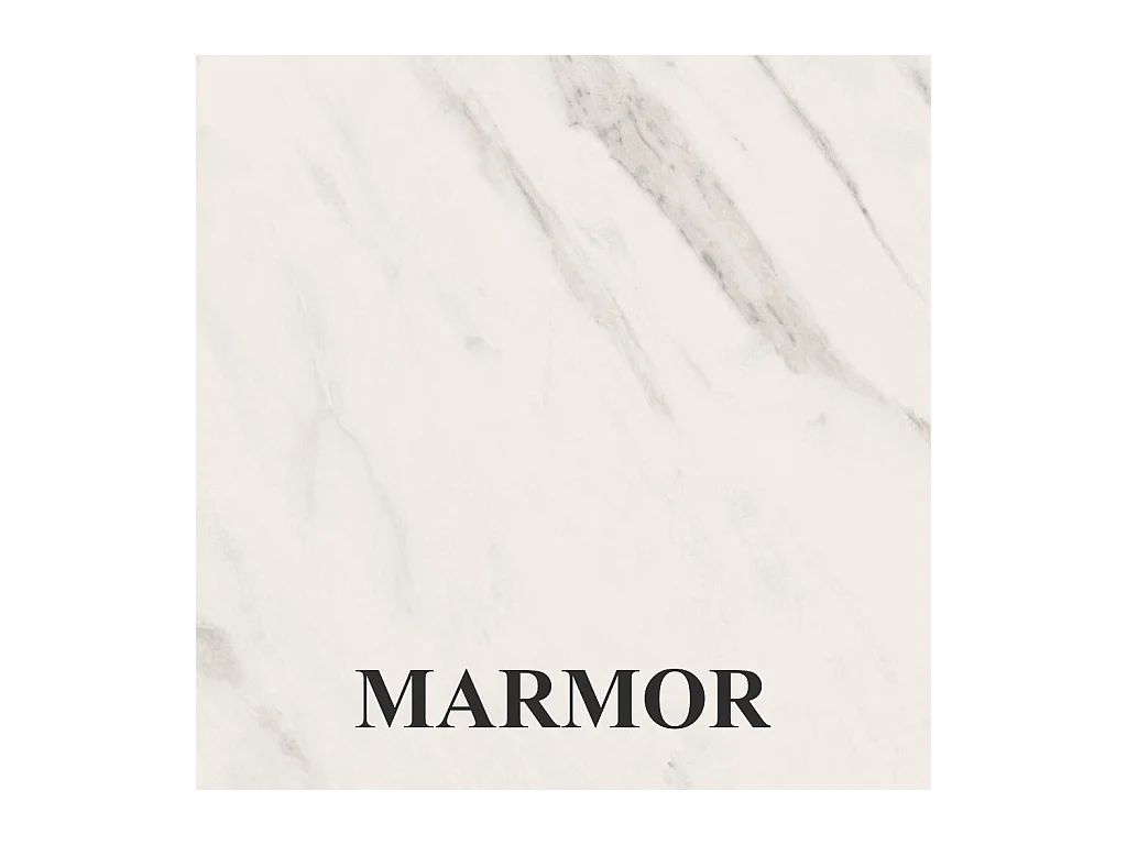 Table de salle à manger ronde BERGO, table à rallonges Diamètre : 90 cm/170 cm, couleur de la table basse : marbre, avec pieds métalliques blancs