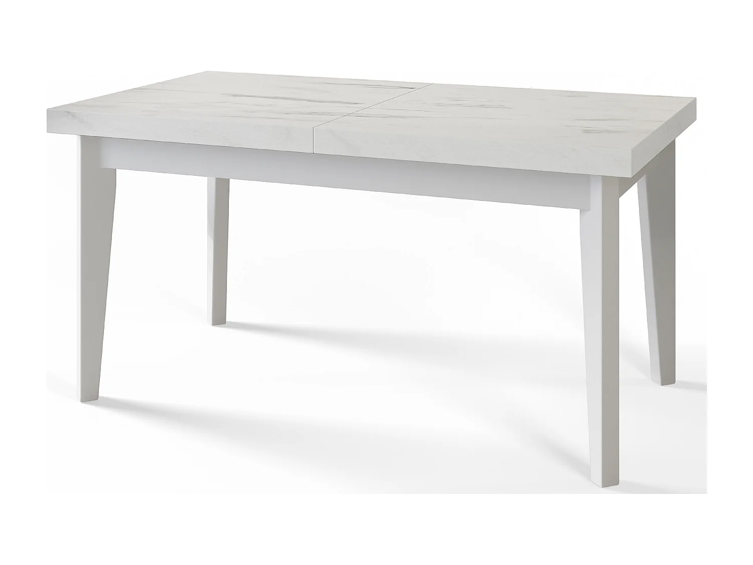 Table de salle à manger rectangulaire SKANDI, table à rallonges, dimensions: 120-160X80X78 cm, couleur: MARMUR, avec pieds en bois blanc