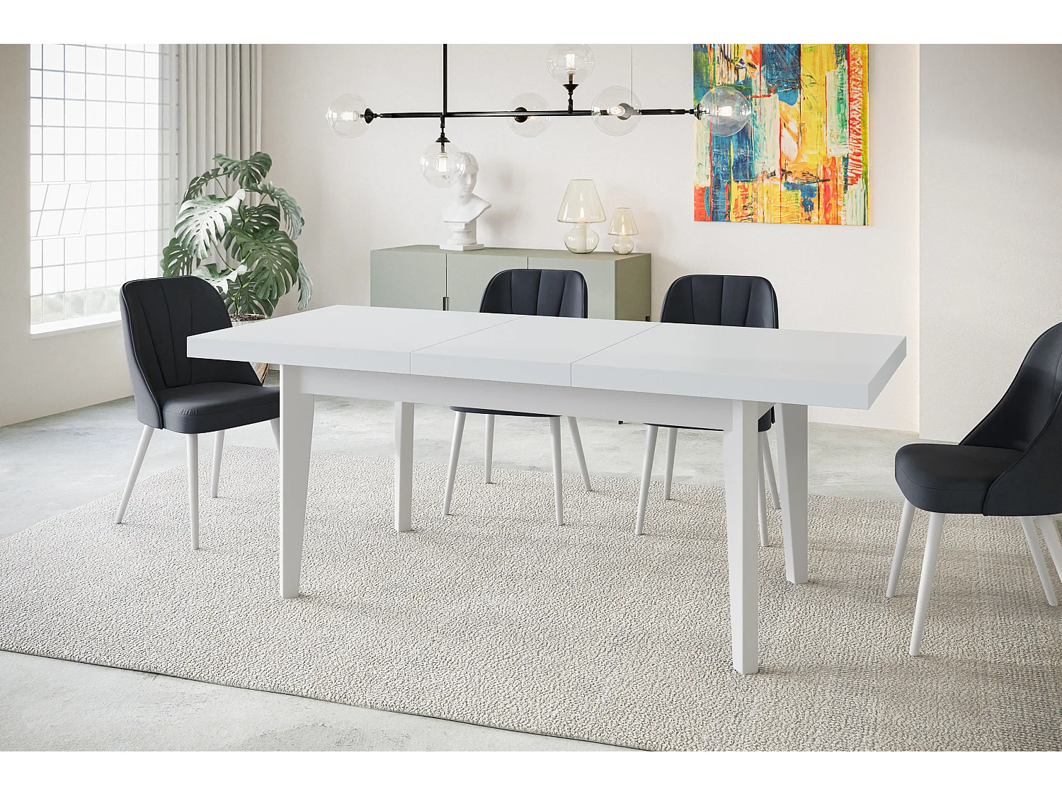 Table de salle à manger rectangulaire SKANDI, table à rallonges, dimensions: 120-160X80X78 cm, couleur: blanc, avec pieds en bois de couleur blanche