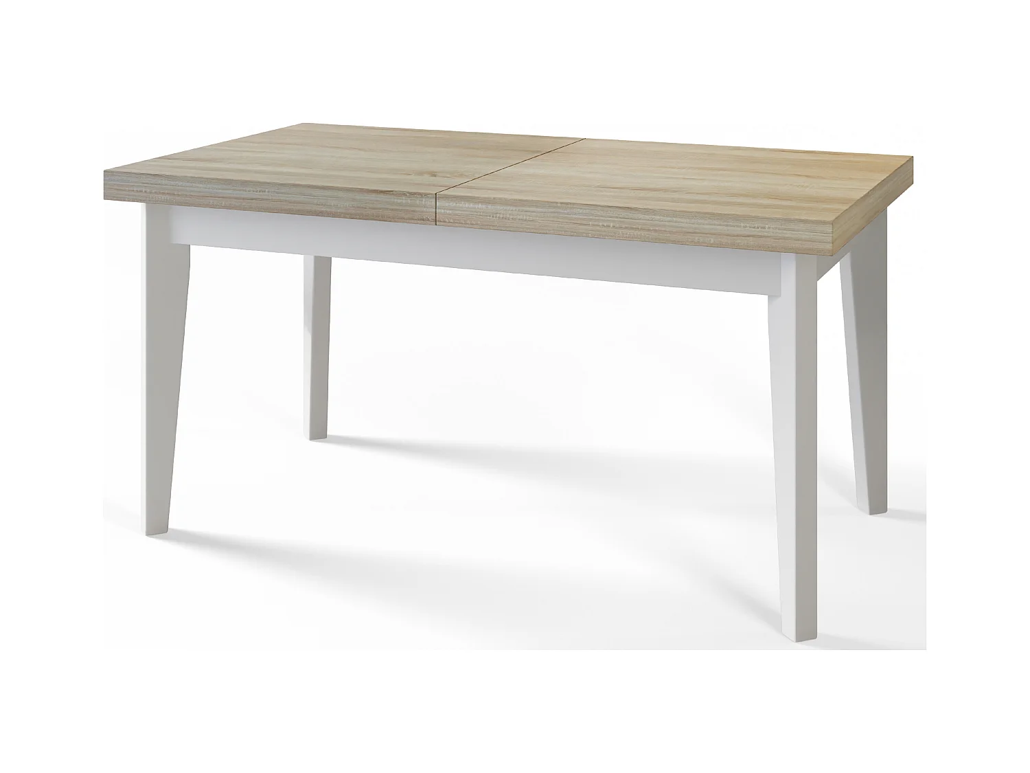 Table de salle à manger rectangulaire SKANDI, table à rallonges, dimensions: 140-180X80X78 cm, couleur: SONOMA, avec pieds en bois de couleur blanche