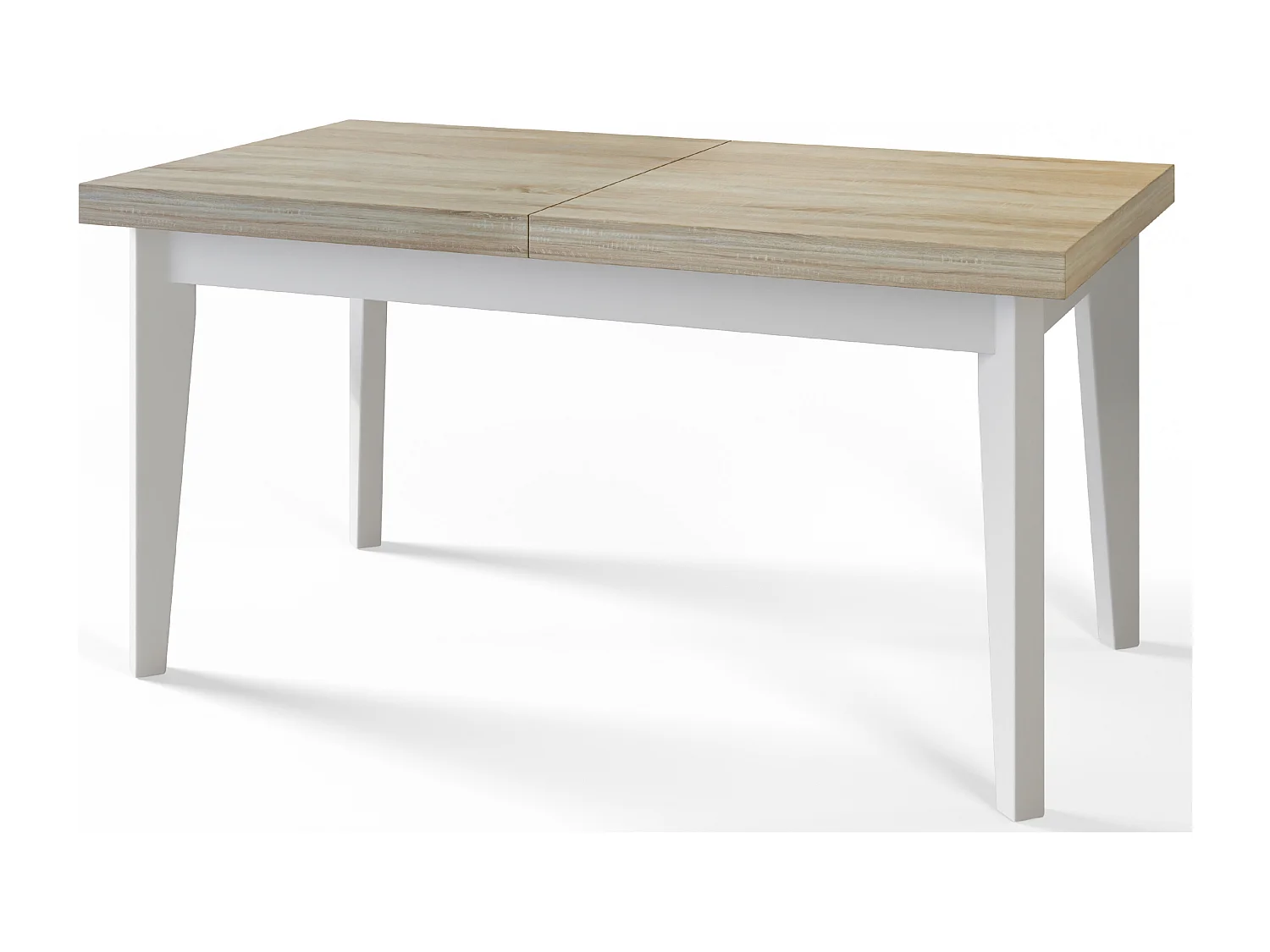 Table de salle à manger rectangulaire SKANDI, table à rallonges, dimensions: 140-180X80X78 cm, couleur: SONOMA, avec pieds en bois de couleur blanche