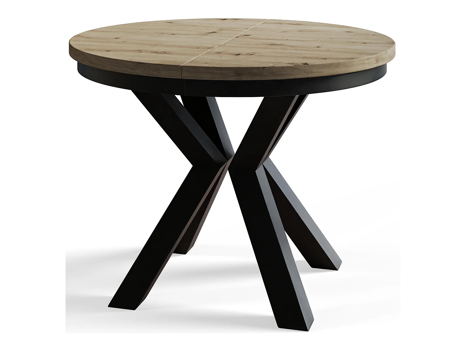 Table de salle à manger ronde LOFT, table à rallonges Diamètre : 100 cm/180 cm, couleur de la table basse : brun mat, avec pieds métalliques de couleur noire