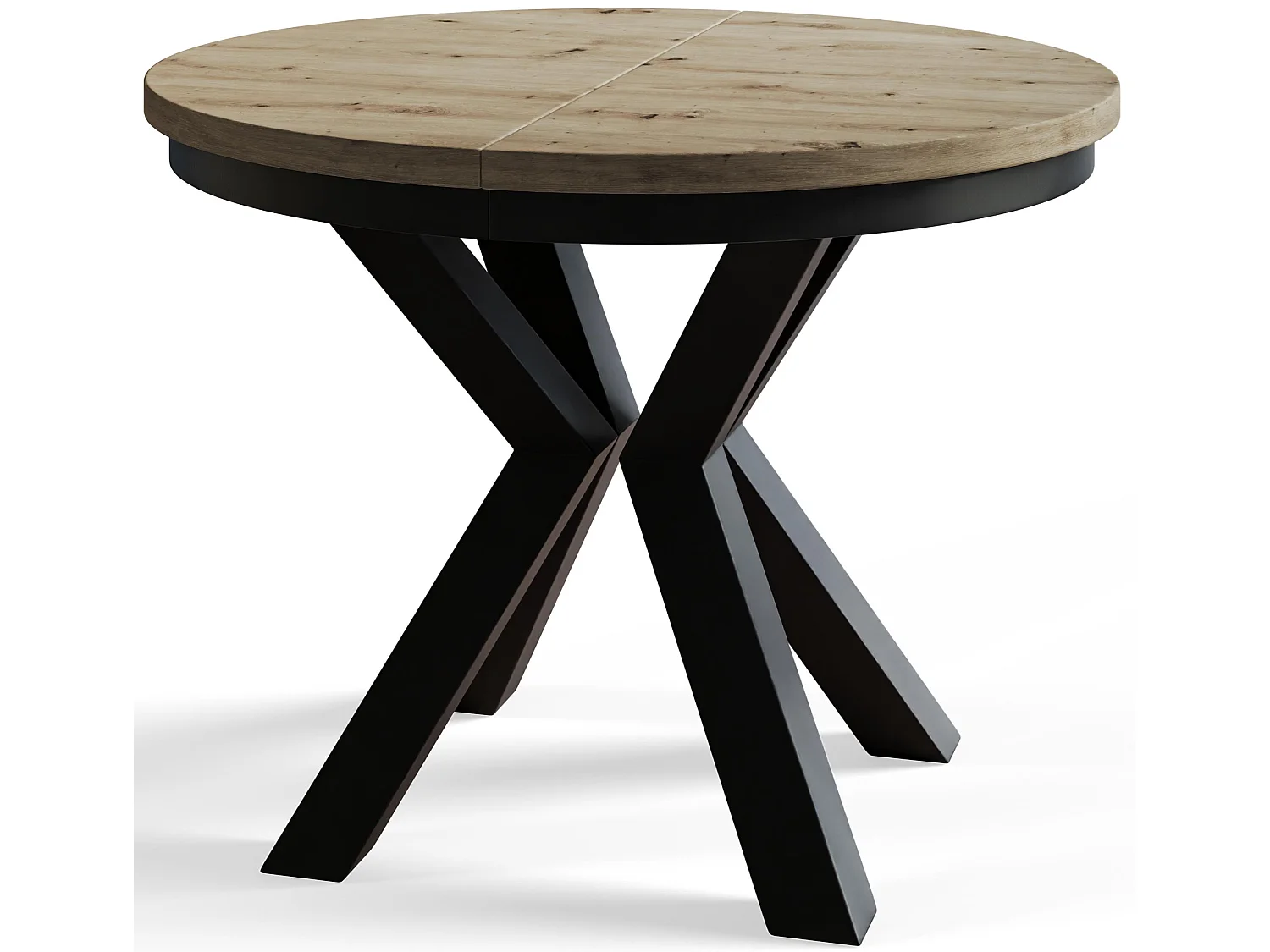 Table de salle à manger ronde LOFT, table à rallonges Diamètre : 100 cm/180 cm, couleur de la table basse : brun mat, avec pieds métalliques de couleur noire