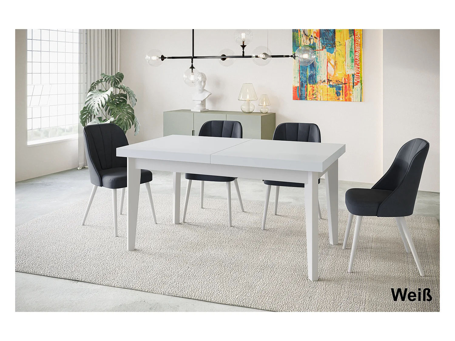 Table de salle à manger rectangulaire SKANDI, table à rallonges, dimensions: 160-210X90X78 cm, couleur: blanc, avec pieds en bois de couleur blanc