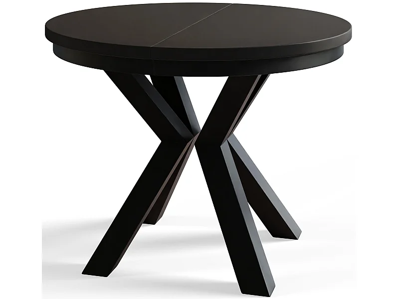 Table de salle à manger ronde LOFT, table à rallonges Diamètre : 120 cm/200 cm, couleur de la table basse : noir, avec pieds métalliques de couleur noire