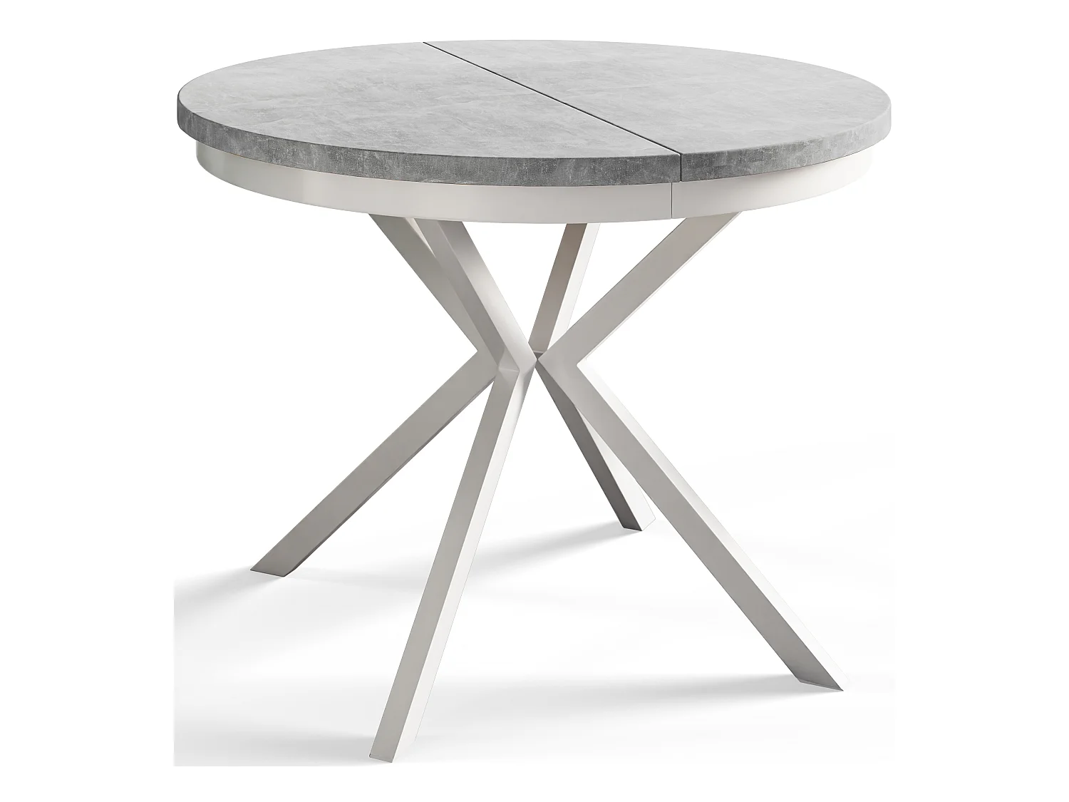Table de salle à manger ronde BERGO, table à rallonges Diamètre : 120 cm/200 cm, couleur de la table basse : gris clair, avec pieds métalliques de couleur blanche