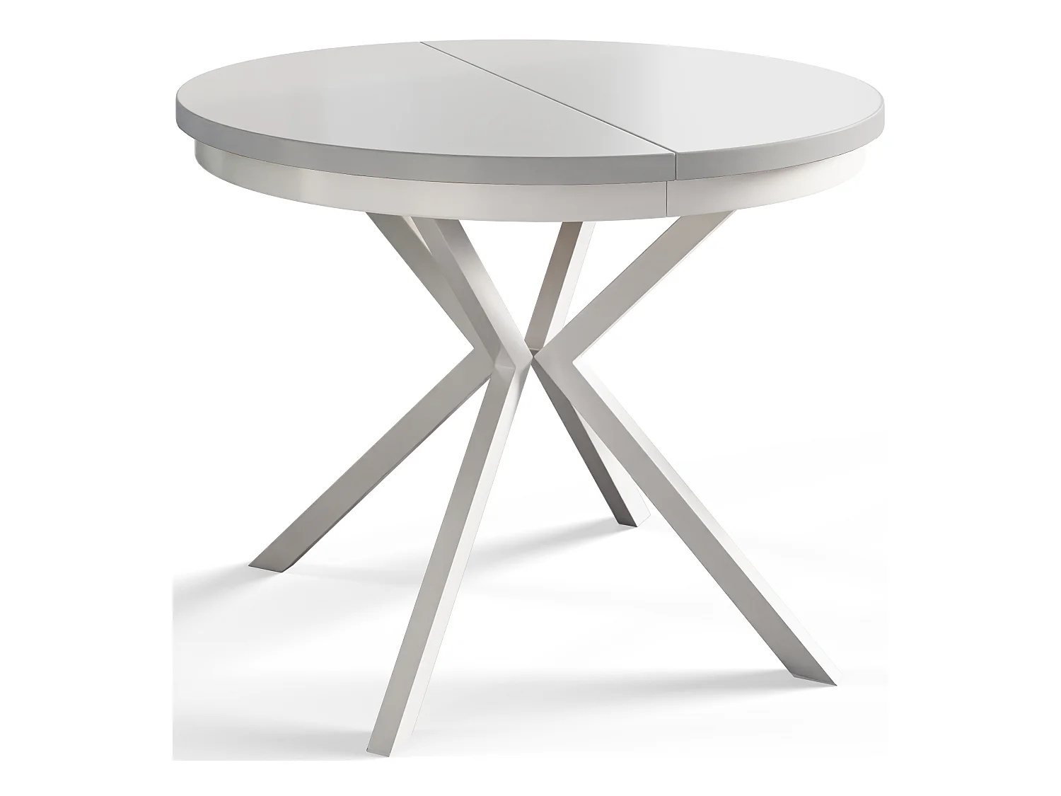 Table de salle à manger ronde BERGO, table à rallonges Diamètre : 100 cm/180 cm, couleur de la table basse : blanc, avec pieds métalliques de couleur blanche