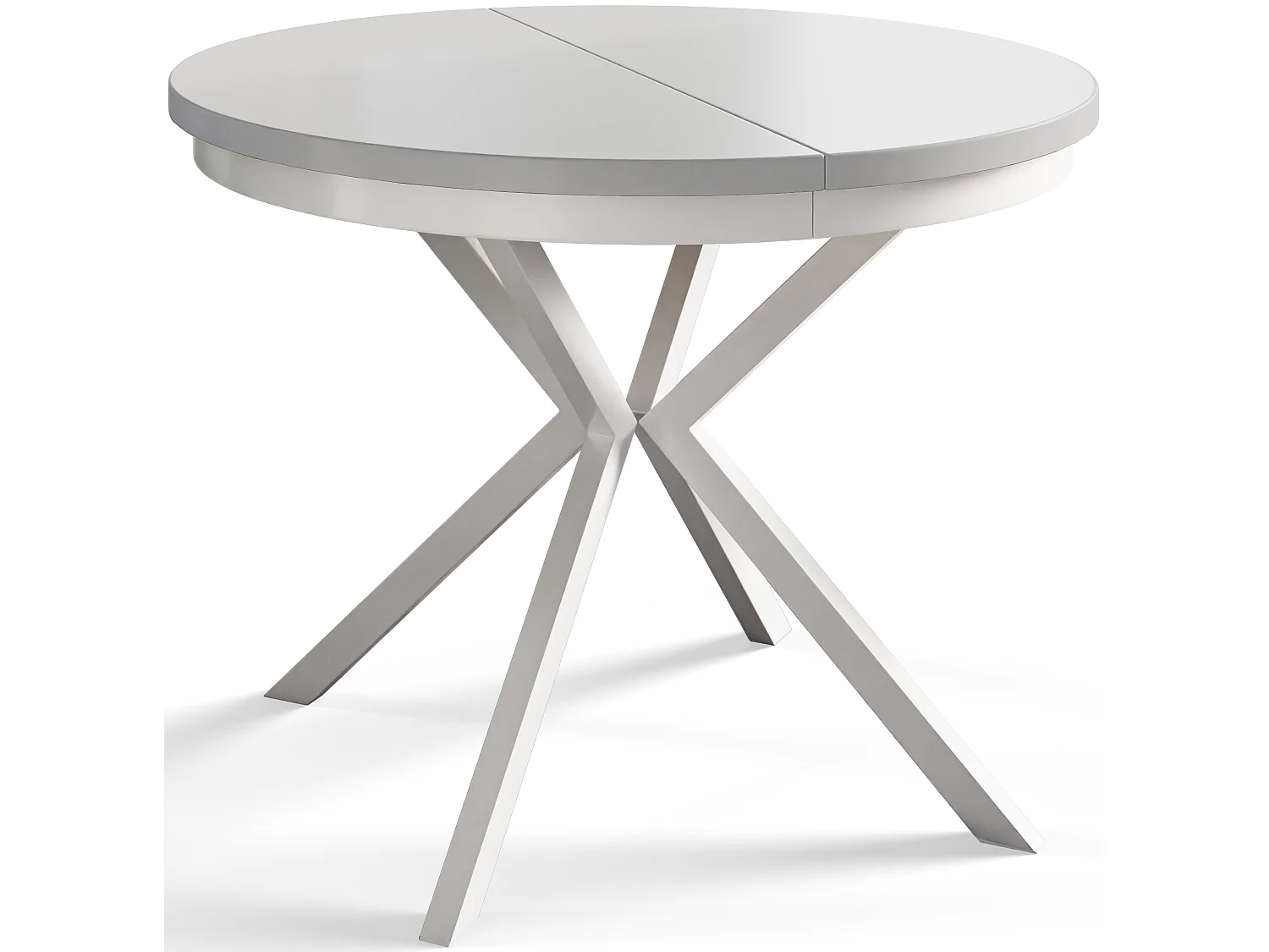 Table de salle à manger ronde BERGO, table à rallonges Diamètre : 100 cm/180 cm, couleur de la table basse : blanc, avec pieds métalliques de couleur blanche