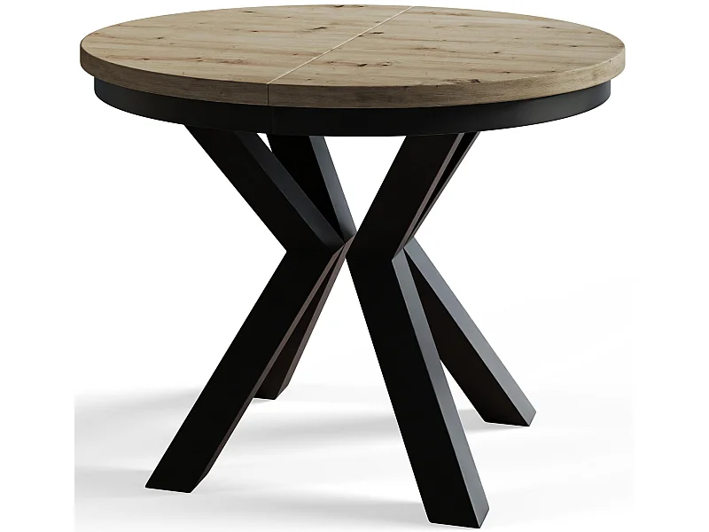 Table de salle à manger ronde LOFT, table à rallonges Diamètre : 120 cm/200 cm, couleur de la table basse : brun mat, avec pieds métalliques de couleur noire