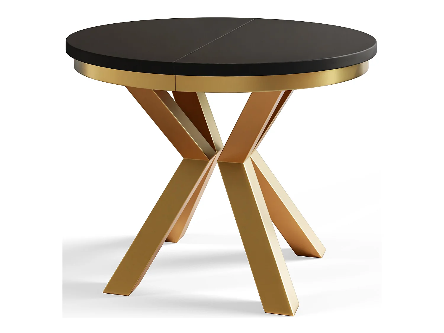 Table de salle à manger ronde LOFT, table à rallonges Diamètre : 100 cm/180 cm, couleur de la table basse : noir, avec pieds métalliques couleur or